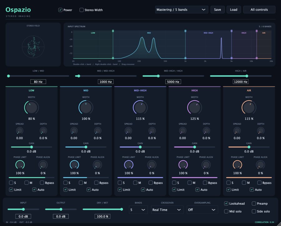 Ospazio — Stereo imaging multibanda gratuito con fino a otto bande e analizzatore di spettro.